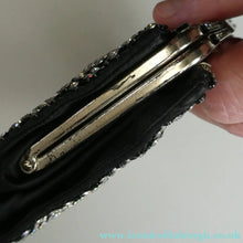 Load image into Gallery viewer, Beautiful Vintage 1950s Black Satin Evening Bag Covered with a Mesh of Crystal Diamante or Rhinestones
