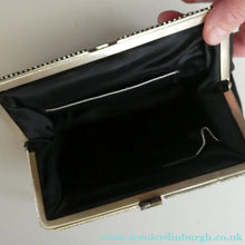 Load image into Gallery viewer, Beautiful Vintage 1950s Black Satin Evening Bag Covered with a Mesh of Crystal Diamante or Rhinestones
