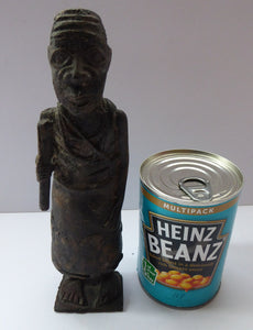 AFRICAN Benin Bronze, NIGERIA. Figurine / Sculpture of a Woman Holding a Stick to Grind Grain.  8 1/4 inches