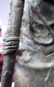 AFRICAN Benin Bronze, NIGERIA. Figurine / Sculpture of a Woman Holding a Stick to Grind Grain.  8 1/4 inches