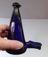 Load image into Gallery viewer, RARE GEORGIAN GLASS Bird Feeder with Bristol Blue Knop Finial; 1830s
