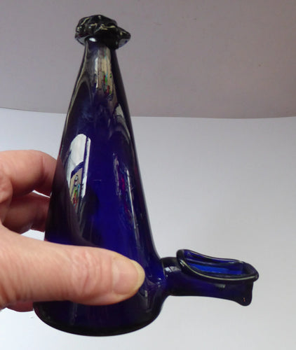 RARE GEORGIAN GLASS Bird Feeder with Bristol Blue Knop Finial; 1830s