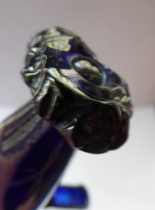 RARE GEORGIAN GLASS Bird Feeder with Bristol Blue Knop Finial; 1830s