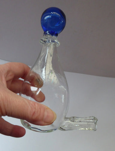 RARE GEORGIAN GLASS Bird Feeder with Bristol Blue Knop Finial; 1830s