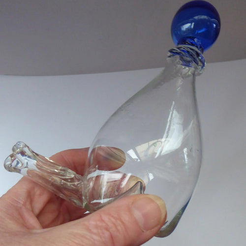 RARE GEORGIAN GLASS Bird Feeder with Bristol Blue Knop Finial; 1830s
