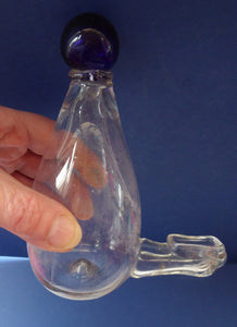RARE GEORGIAN GLASS Bird Feeder with Bristol Blue Knop Finial; 1830s 