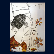 Load image into Gallery viewer, Scottish Art. PAT DOUTHWAITE (1939 - 2002). Original Hand Coloured Lithograph. Woman Smelling Flowers  / Bird Vase
