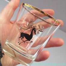 Load image into Gallery viewer, 1950s French Drinking Tumblers with Black and Gold Reindeer Pattern
