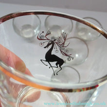 Load image into Gallery viewer, 1950s French Drinking Tumblers with Black and Gold Reindeer Pattern
