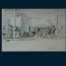 Load image into Gallery viewer, SCOTTISH ART. Sir Muirhead Bone  (1876 - 1953). Pen and ink drawing of the Marketplace at Oviedo, Asturias in Spain. Signed
