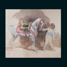 Load image into Gallery viewer, Antoine de la Boulaye (b. 1951). Watercolour Drawing of an Oriental Horseman Leading a White Arab Stallion. Signed in Pencil
