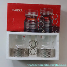 Load image into Gallery viewer, FINLAND. Pair of Ittala TASIKKA Mid-Century Glasses with Silver Tone Holders. Designed by Timo Sarpaneva
