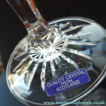 Load image into Gallery viewer, BOXED. Vintage Edinburgh Crystal PAIR of Tall CHAMPAGNE Flute Glasses. Rarer NESS Pattern.   8 1/4 inches
