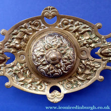 Load image into Gallery viewer, Antique Victorian Brass Inkwell with Original Glass Liner
