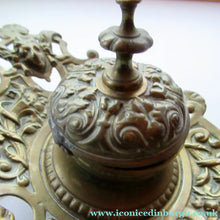 Load image into Gallery viewer, Antique Victorian Brass Inkwell with Original Glass Liner
