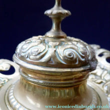 Load image into Gallery viewer, Antique Victorian Brass Inkwell with Original Glass Liner
