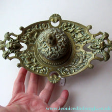 Load image into Gallery viewer, Antique Victorian Brass Inkwell with Original Glass Liner
