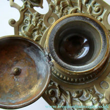 Load image into Gallery viewer, Antique Victorian Brass Inkwell with Original Glass Liner
