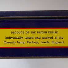 Load image into Gallery viewer, 1950s Vintage Tin Full of Original Toronto Light Bulbs for Cycle, Dynamo and Radio Panels. 6 Volt .25 amp
