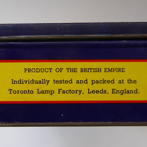 1950s Vintage Tin Full of Original Toronto Light Bulbs for Cycle, Dynamo and Radio Panels. 6 Volt .25 amp