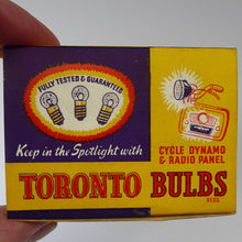 Load image into Gallery viewer, 1950s Vintage Tin Full of Original Toronto Light Bulbs for Cycle, Dynamo and Radio Panels. 6 Volt .25 amp
