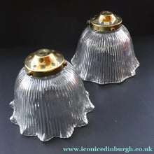 Load image into Gallery viewer, Fine Vintage HOLOPHANE Style Ribbed Glass Pendant Lamp Shade with Brass Hanging Fitment
