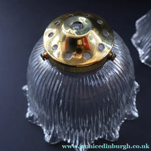 Load image into Gallery viewer, Fine Vintage HOLOPHANE Style Ribbed Glass Pendant Lamp Shade with Brass Hanging Fitment
