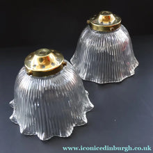 Load image into Gallery viewer, Fine Vintage HOLOPHANE Style Ribbed Glass Pendant Lamp Shade with Brass Hanging Fitment
