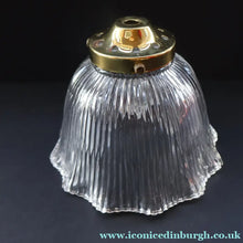 Load image into Gallery viewer, Fine Vintage HOLOPHANE Style Ribbed Glass Pendant Lamp Shade with Brass Hanging Fitment
