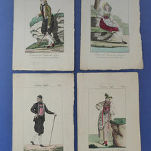 Load image into Gallery viewer, SWISS CANTONS. Regional Costume Studies. Four ANTIQUE 19th Century Hand Coloured Engravings
