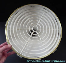 Load image into Gallery viewer, Carl Fagerlund. SWEDISH 1960s Gold Tone Pendant Lampshade with Clear Glass Inclusions and Original Diffuser Below
