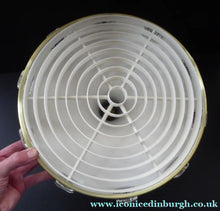 Load image into Gallery viewer, Carl Fagerlund. SWEDISH 1960s Gold Tone Pendant Lampshade with Clear Glass Inclusions and Original Diffuser Below
