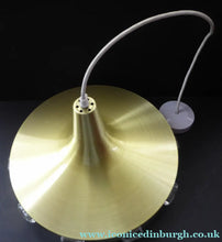 Load image into Gallery viewer, Carl Fagerlund. SWEDISH 1960s Gold Tone Pendant Lampshade with Clear Glass Inclusions and Original Diffuser Below
