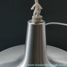Load image into Gallery viewer, Carl Fagerlund. SWEDISH 1960s Silver Tone Pendant Lampshade with Blue Glass Inclusions and Original Diffuser Below

