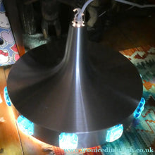 Load image into Gallery viewer, Carl Fagerlund. SWEDISH 1960s Silver Tone Pendant Lampshade with Blue Glass Inclusions and Original Diffuser Below
