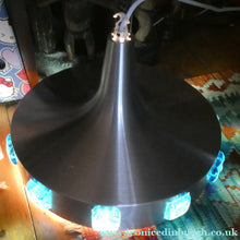 Load image into Gallery viewer, Carl Fagerlund. SWEDISH 1960s Silver Tone Pendant Lampshade with Blue Glass Inclusions and Original Diffuser Below
