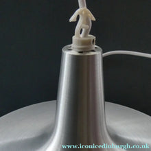 Load image into Gallery viewer, Carl Fagerlund. SWEDISH 1960s Silver Tone Pendant Lampshade with Blue Glass Inclusions and Original Diffuser Below
