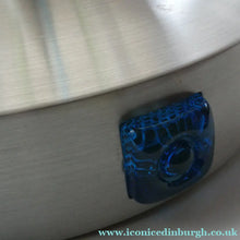 Load image into Gallery viewer, Carl Fagerlund. SWEDISH 1960s Silver Tone Pendant Lampshade with Blue Glass Inclusions and Original Diffuser Below
