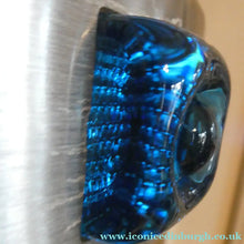 Load image into Gallery viewer, Carl Fagerlund. SWEDISH 1960s Silver Tone Pendant Lampshade with Blue Glass Inclusions and Original Diffuser Below
