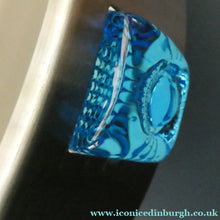 Load image into Gallery viewer, Carl Fagerlund. SWEDISH 1960s Silver Tone Pendant Lampshade with Blue Glass Inclusions and Original Diffuser Below
