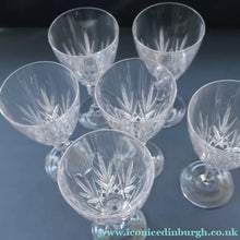 Load image into Gallery viewer, TOTAL OF EIGHT: Lead Crystal Small White Wine Glasses by Cathedral Crystal "Salisbury" Pattern.  5 1/2 inches
