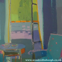 Load image into Gallery viewer, Claire Harrigan (RSW) Mediterranean View through a French Window. Acrylic and Oil Pastel: SIGNED
