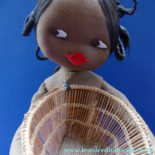 Load image into Gallery viewer, CLOTH DOLL. Vintage 1950s Native Lady Doll. Hand Made Lady Carrying a Wicker Basket and with Baby on her Back
