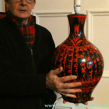 Load image into Gallery viewer, LARGE Vintage Italian Ceramic Table Lamp. Designed by Alvino BAGNI. Glossy Red and Black Finish
