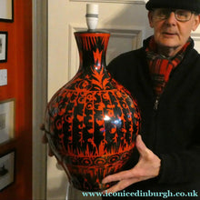 Load image into Gallery viewer, LARGE Vintage Italian Ceramic Table Lamp. Designed by Alvino BAGNI. Glossy Red and Black Finish

