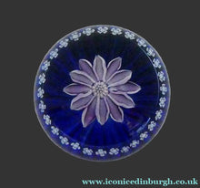 Load image into Gallery viewer, Scottish Paperweight by Peter McDougall Glass Studio. With Studio Cane on the Base with lilac lampwork flower 
