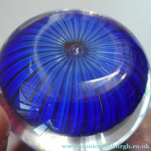 Load image into Gallery viewer, Scottish Paperweight by Peter McDougall Glass Studio. With Studio Cane on the Base with lilac lampwork flower 
