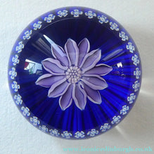 Load image into Gallery viewer, Scottish Paperweight by Peter McDougall Glass Studio. With Studio Cane on the Base with lilac lampwork flower 
