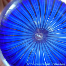 Load image into Gallery viewer, Scottish Paperweight by Peter McDougall Glass Studio. With Studio Cane on the Base with lilac lampwork flower 
