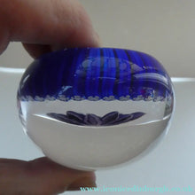 Load image into Gallery viewer, Scottish Paperweight by Peter McDougall Glass Studio. With Studio Cane on the Base with lilac lampwork flower 
